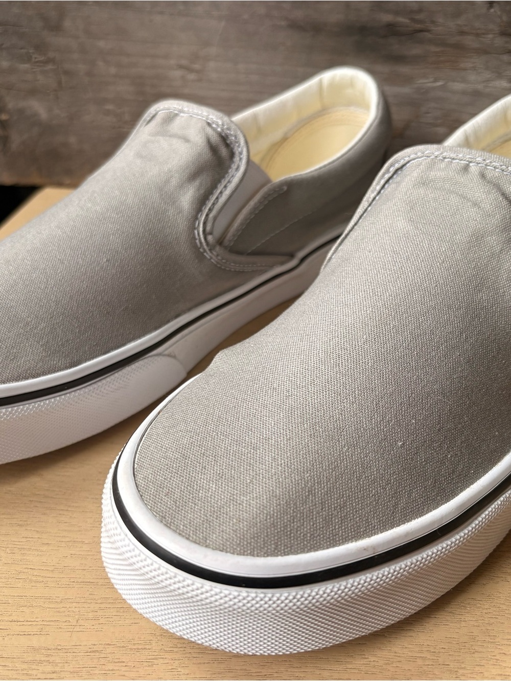 Vans Slip-On Sneakers in Light Gray and White